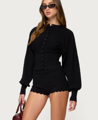 Women's Maizy Puff Sleeve Scalloped Knit Cardigan