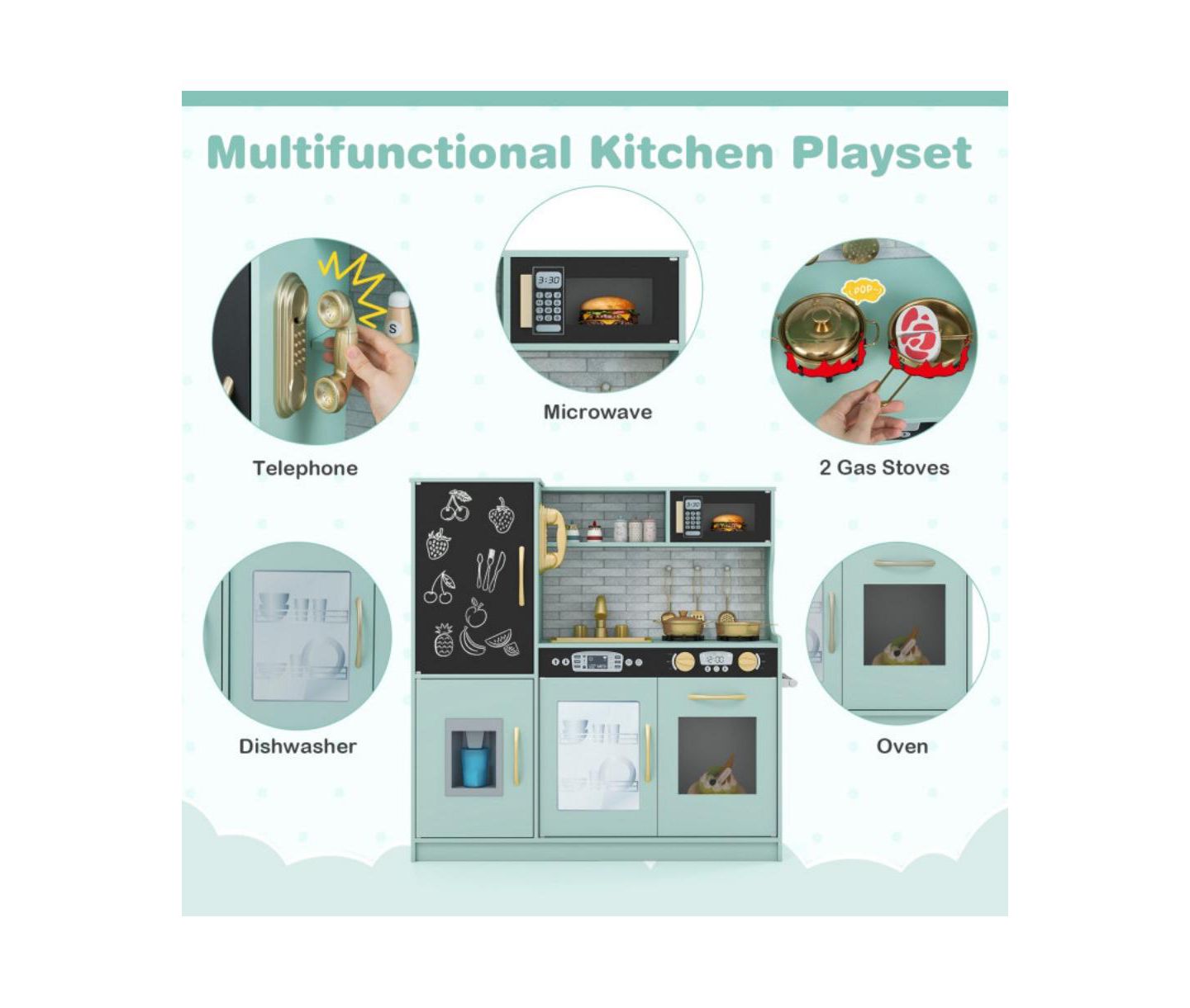 Детская игрушка HONGGE Interactive Play Kitchen, Ages 3–6, цвет: Зелёный — фото 7