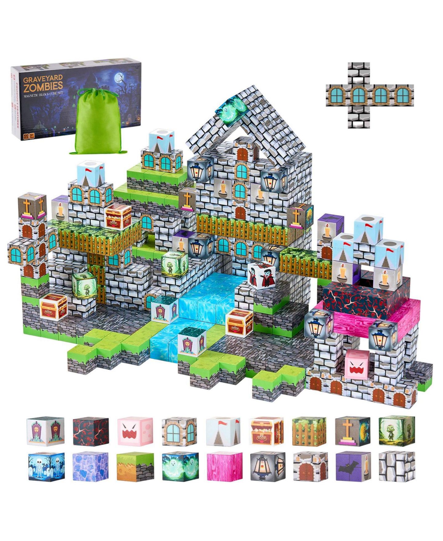 Детские конструкторы HONGGE Zombie Theme Magnetic Building Blocks 100-Piece Set, Ages 3+, цвет: Чёрный — фото 6