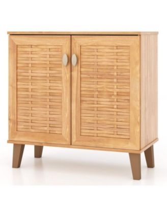 4-Tier Shoe Cabinet Storage Organizer with Ventilated Woven Doors