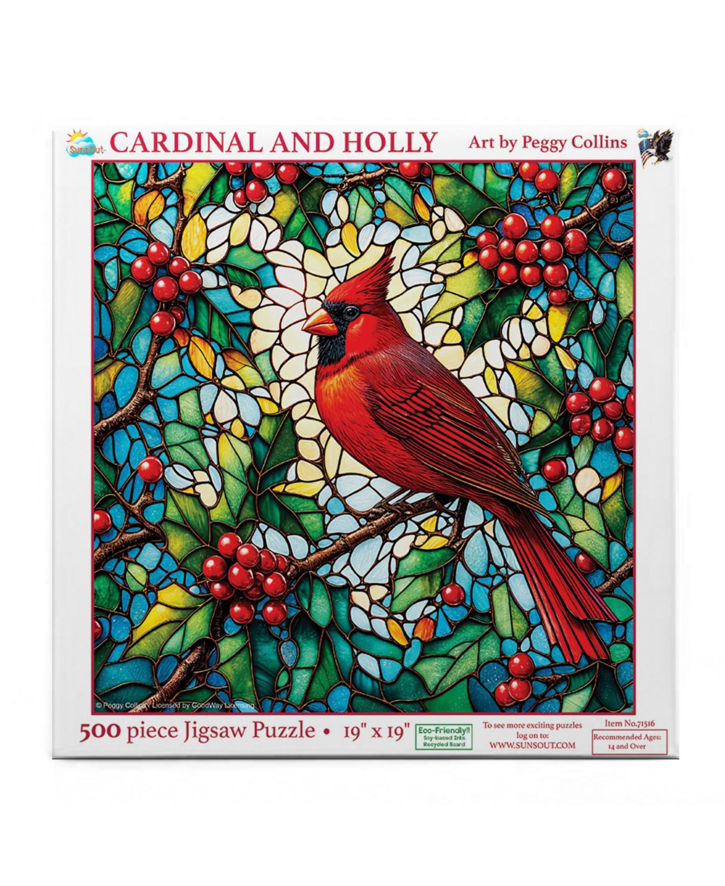 Детский пазл SunsOut Cardinal and Holly 500-Piece Jigsaw Puzzle, от 14 лет — фото 2