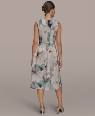 Women's Sleeveless Floral Fit and Flare Midi Dress