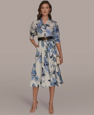 donna karan cotton midi shirt dress Donna Karan Belted Shirtdress - Brown - Size 2
