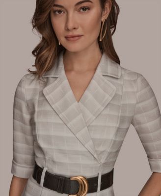 Women's Notched Lapel Striped Sheath Dress