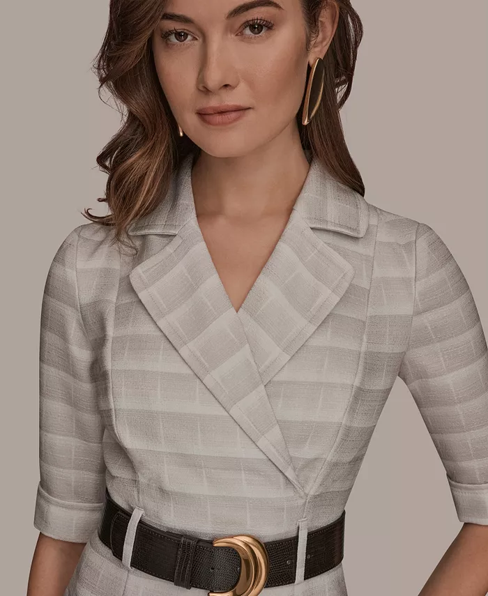 Women's Notched Lapel Striped Sheath Dress - thumbnail 4