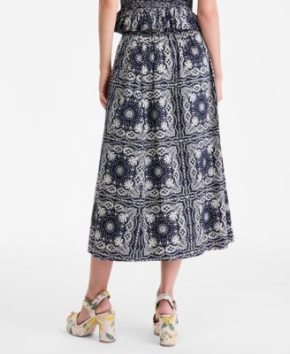 Women's Bandana-Print Pull-On Midi Skirt