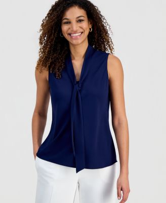Women's Solid Sleeveless Tie-Neck Blouse