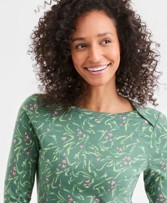 Women's Printed Pima Cotton 3/4-Sleeve Boat-Neck Top