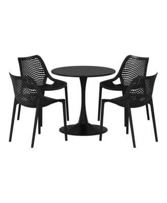 5-Piece Outdoor Indoor Round Metal Dining Table Set And Stackable Resin Patio Dining Side Chairs