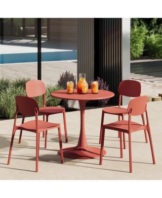 5-Piece Indoor Outdoor Metal Round Patio Dining Table Set With Stackable Resin Patio Side Chairs