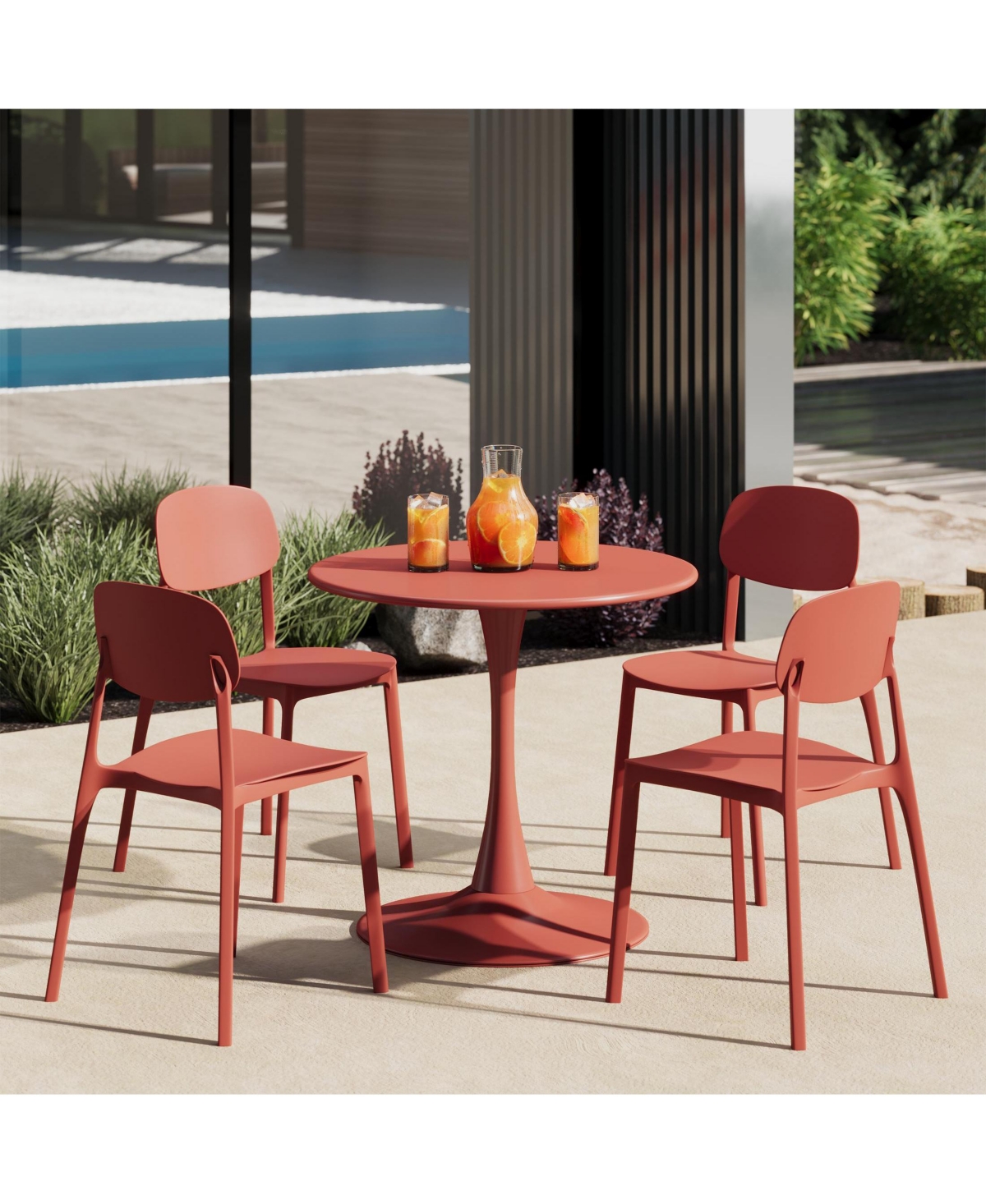 WestinTrends 5-Piece Indoor Outdoor Metal Round Patio Dining Table Set With Stackable Resin Side Chairs