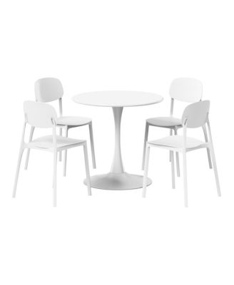 5-Piece Indoor Outdoor Metal Round Patio Dining Table Set With Stackable Resin Patio Side Chairs