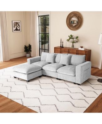 99" Modular Chenille L-Shaped Sectional Sofa and Chaise With USB/Type-C Ports and Side Pockets