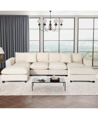 128" Chenille Modular U-Shaped Sectional Couch and Chaise With USB/Type-C Ports and Side Pockets