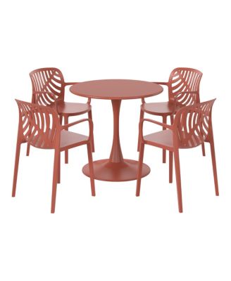 5-Piece Outdoor Indoor Metal Patio Dining Table Set With Stackable Patio Arm Chairs