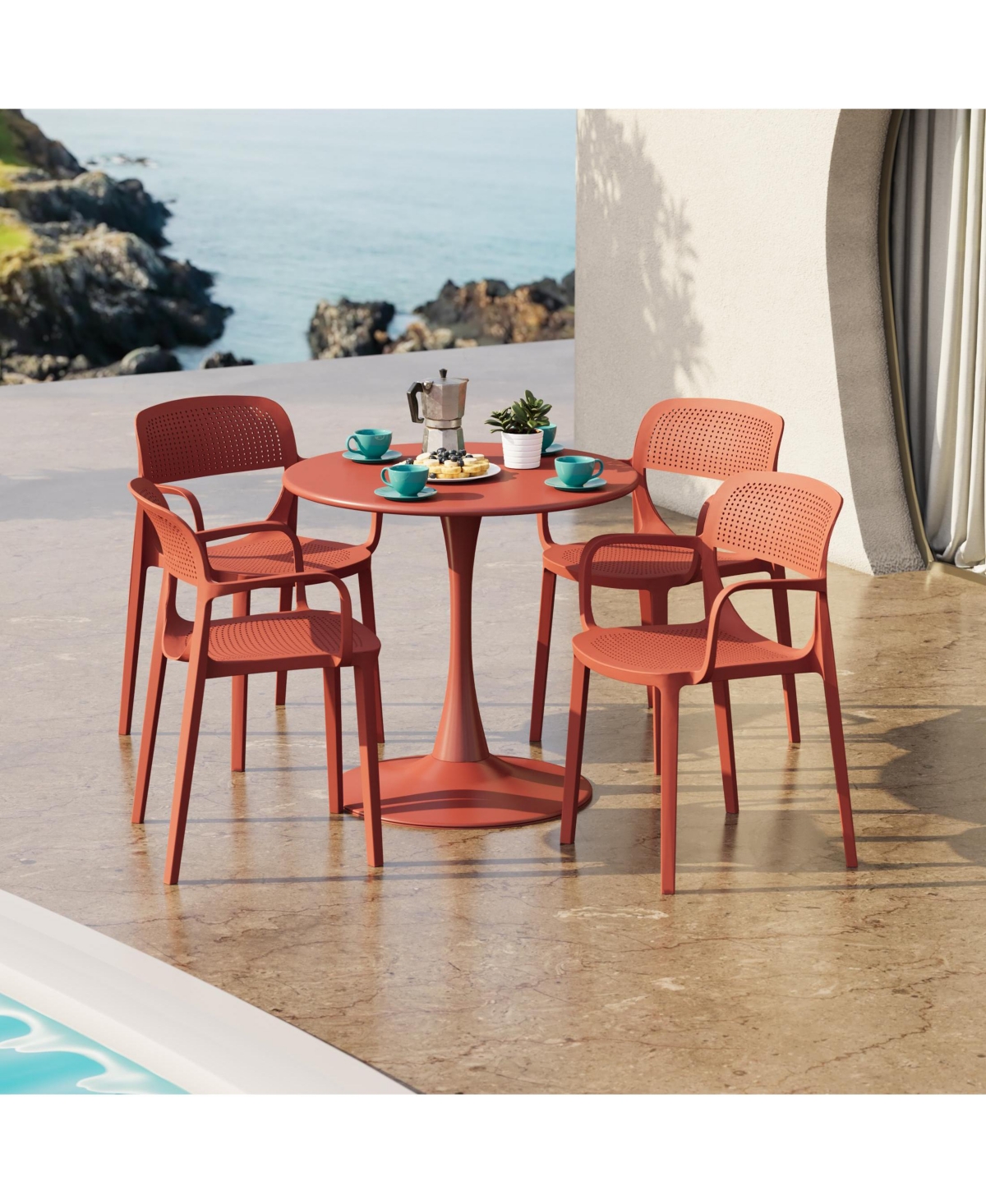 WestinTrends 5-Piece Round Metal Bistro Dining Table Set And Stackable Resin Patio Dining Side Chairs