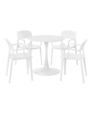 5-Piece Round Metal Bistro Dining Table Set And Stackable Resin Patio Dining Side Chairs