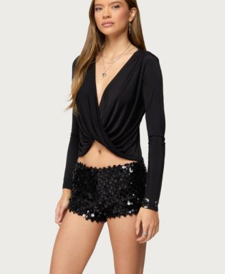 Women's Draped V Neck Long Sleeve Top