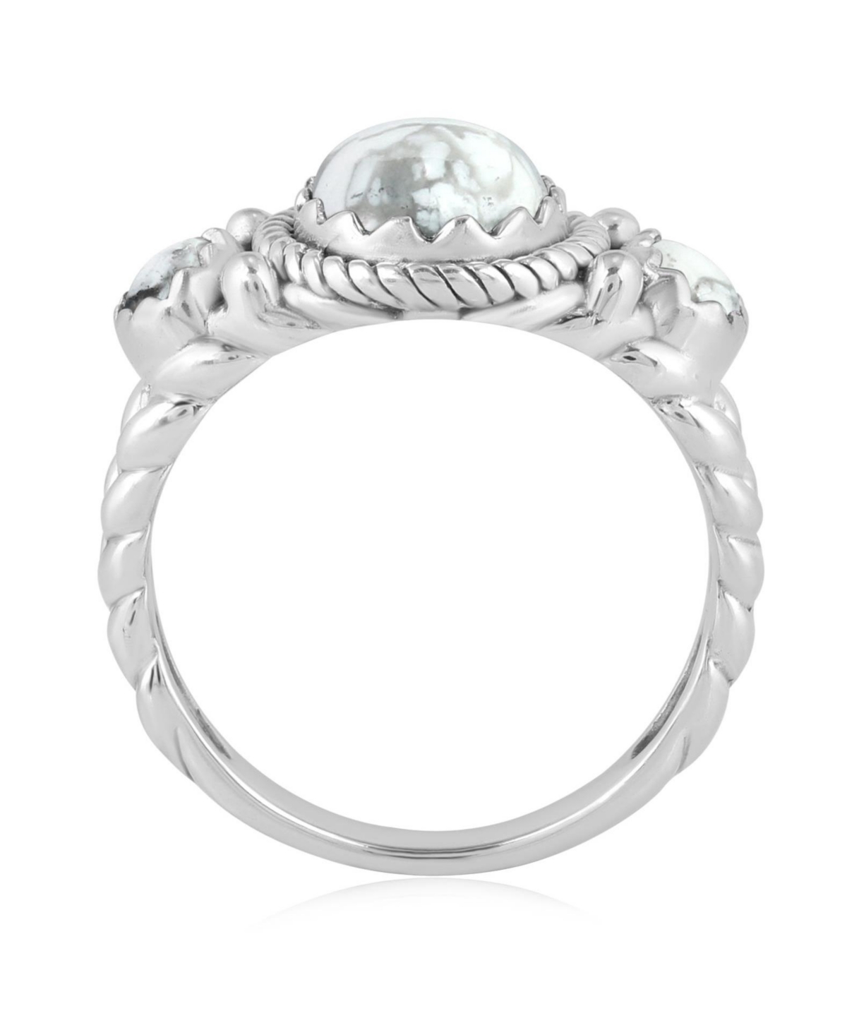 American West Jewelry Sterling Silver White Howlite 3-Stone Ring
