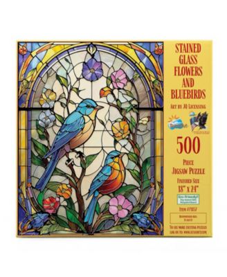 Stained Glass Flowers and Bluebirds 500 piece Jigsaw Puzzle for Adults