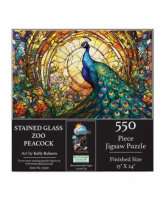 Stained Glass Zoo Peacock 550 piece Jigsaw Puzzle for Adults