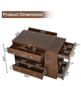 Walnut Closet Island with Drawers, Glass Top, Shelves & Jewelry Storage