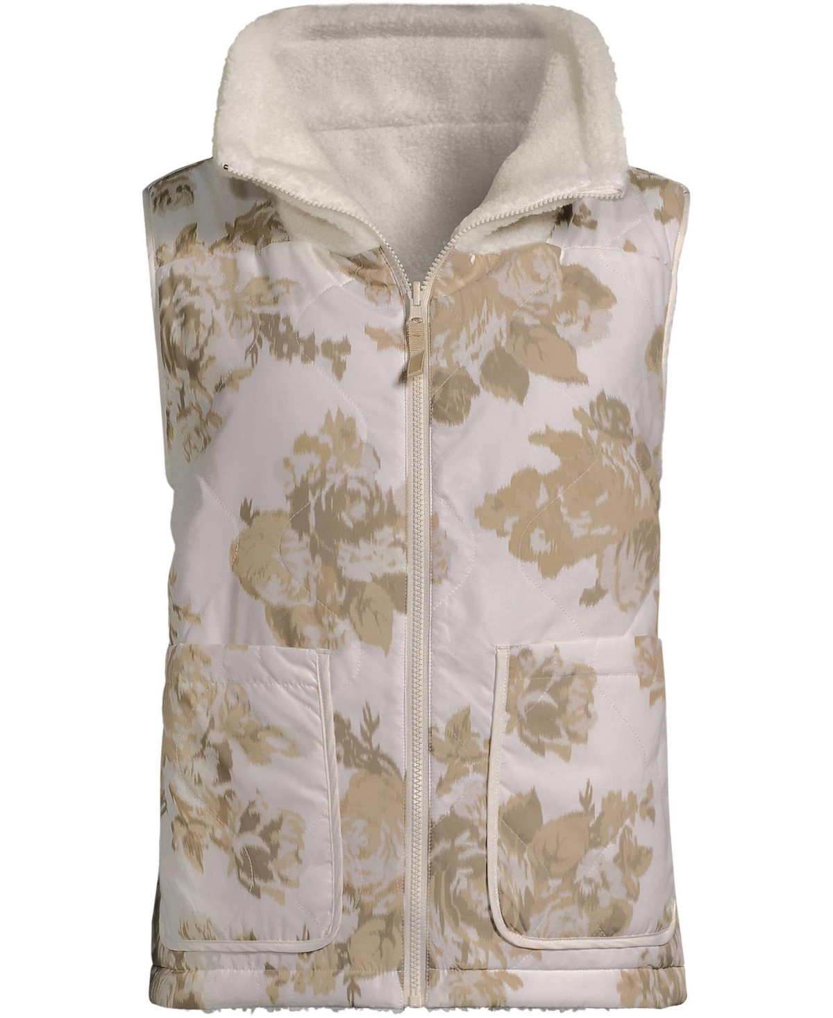 Lands' End Women's High Pile Fleece Reversible Mixed Media Vest