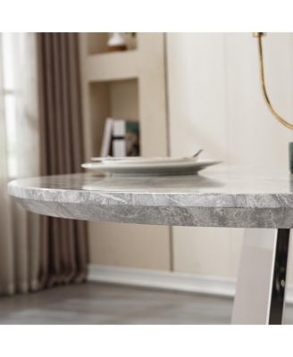 47" Round Faux Marble Stainless Steel Base Dining Table