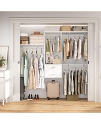 96 Inch Wall Mounted Closet Organizer System with 3 Shelves and Rods, Closet Rack with 2 Drawers