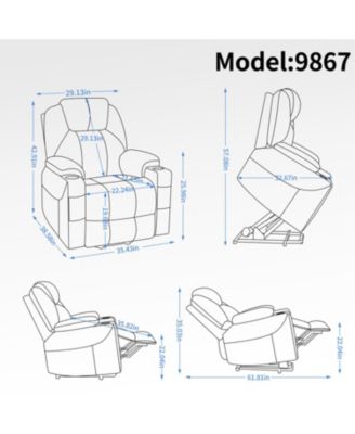 Chenille Power Lift Recliner Massage & Heat USB Cup Holders
