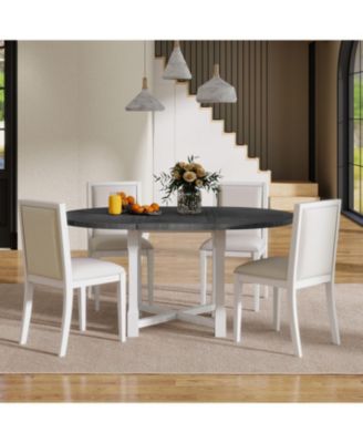 5-Piece Extendable Round Dining Set with Upholstered Chairs