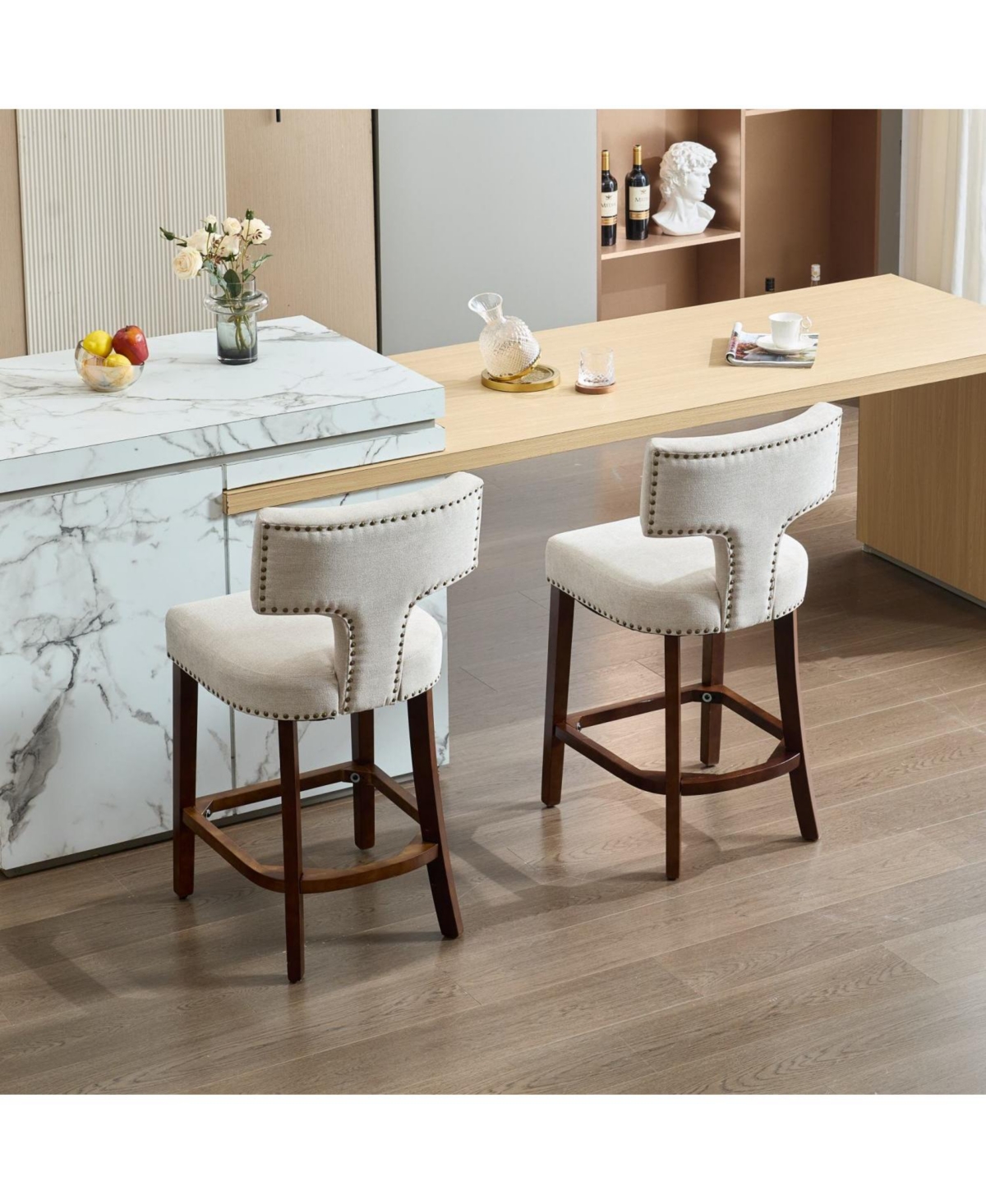 Streamdale Furniture Mid Century Modern Beige Bar Stools Set of 2