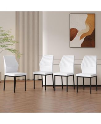 Luxury White PU Dining Chairs - Set of 4 Black Metal Legs