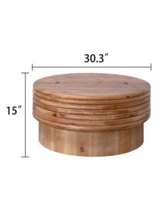Round Lift-Top Coffee Table - Hidden Storage Natural Finish