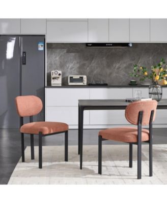 Boucle Dining Chairs Set of 2 Black Metal Legs