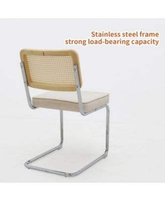 Streamdale Velvet Rattan Dining Chairs, Chrome Legs (Champagne, Set of 2