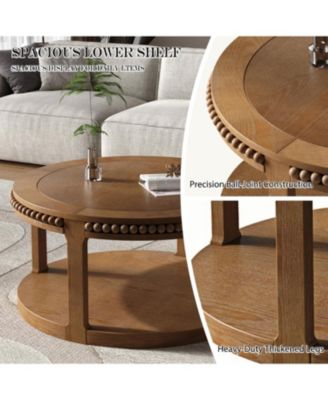31.5" Round Wood Coffee Table - Two-Tier, Sturdy Legs