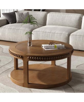 31.5" Round Wood Coffee Table - Two-Tier, Sturdy Legs