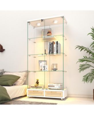 Streamdale Modern Glass Display Cabinet w/ Drawers & LED Lights