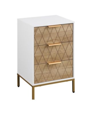 White & Natural Mid-Century Nightstand with Gold Accents