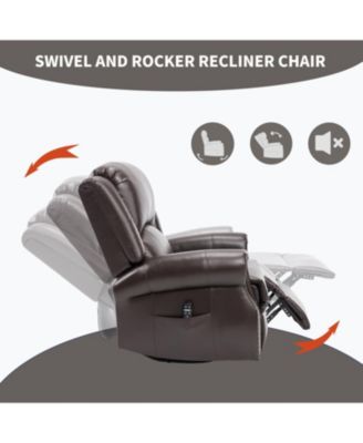 Streamdale Heat Massage Rocker Recliner Chair, Swivel Fabric, Brown