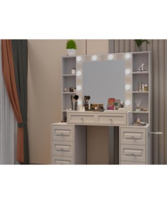 Vanity Desk with Lighted Mirror & Charging Station