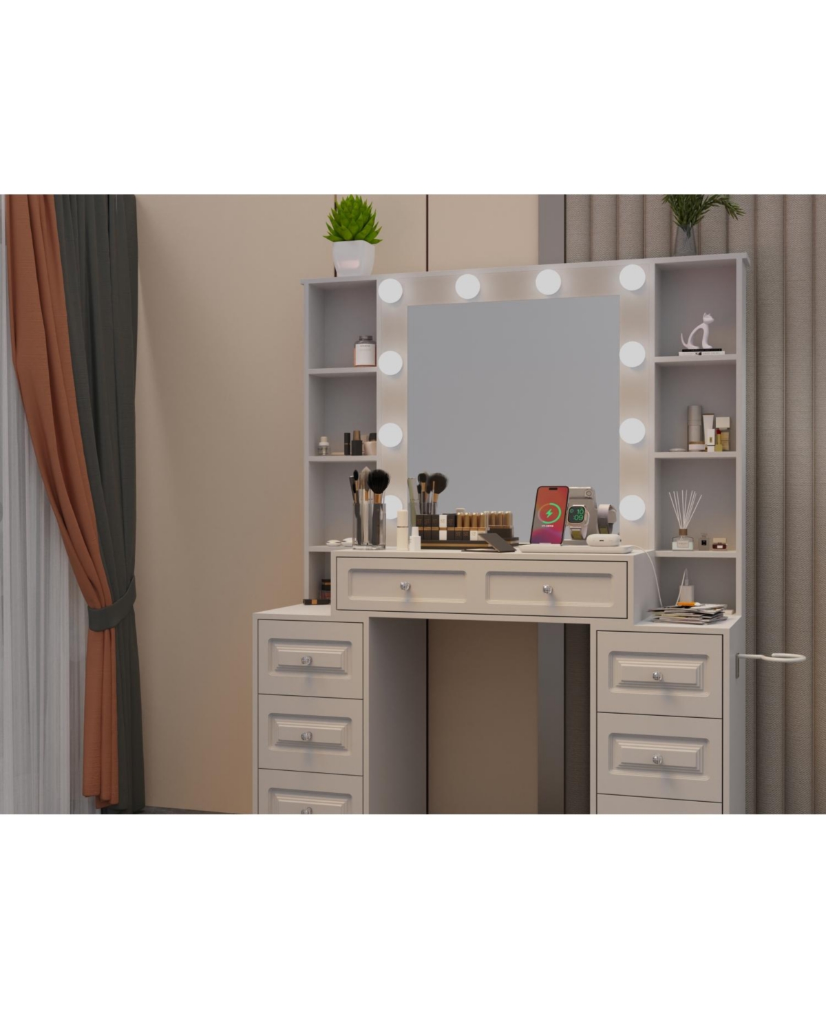 Streamdale Furniture Vanity Desk with Lighted Mirror & Charging Station
