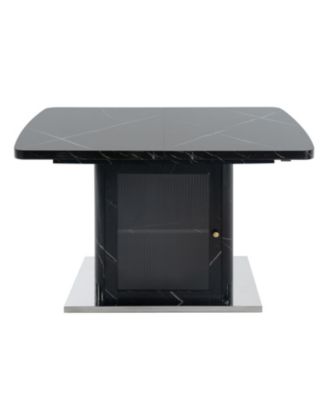 Modern Extendable Black Marble Dining Table with Storage