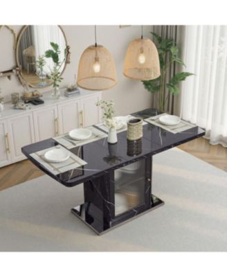 Modern Extendable Black Marble Dining Table with Storage