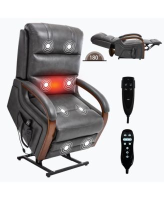 Dark Grey Leatheraire Power Lift Recliner w/ Heat & Massage