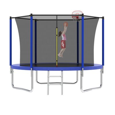8FT Blue Trampoline with Safety Net and Ladder for Kids Outdoor