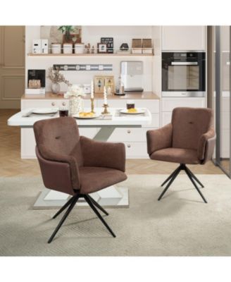 Swivel Upholstered Chairs with Metal Base (Dark Brown)