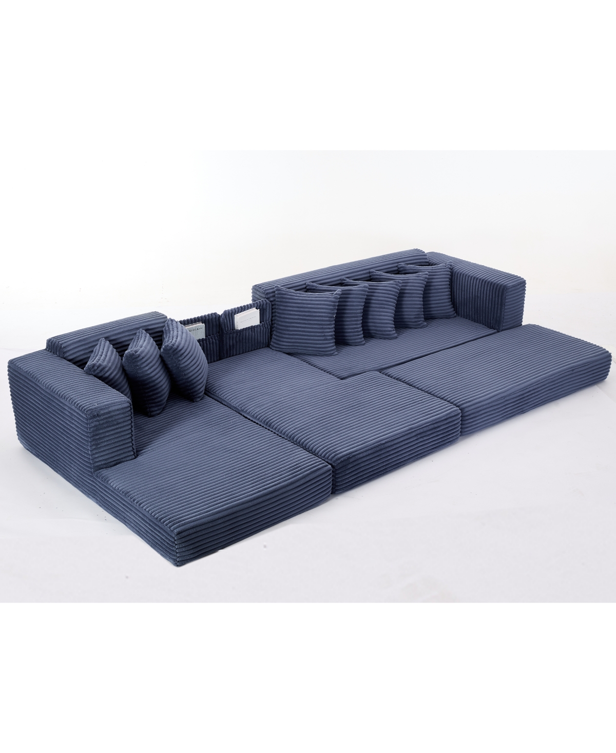 Streamdale Furniture Streamdale Oversize Cloud Couch L-Shape Sleeper Sofa Bed, 8 Pillows, Corduroy, Blue