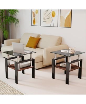 2 Modern Glass Tea/Coffee Tables, Gray/Black